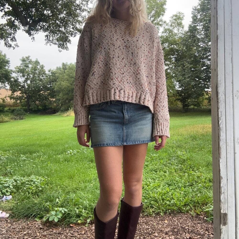 Staccato Confetti Speckled Chunky Knit Oversized Pullover Sweater Cream XL